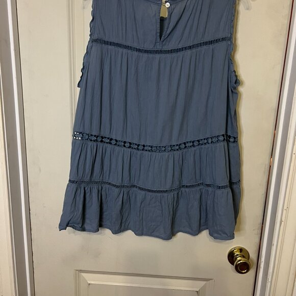 LOFT | Blue Tank Blouse with Lace inserts, size Large - Picture 3 of 6